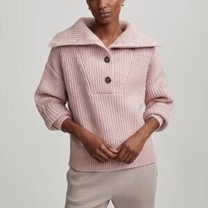 Varley Peverel Button Placket Chunky Rib Knit Woodrose Sweater M NEW Pullover